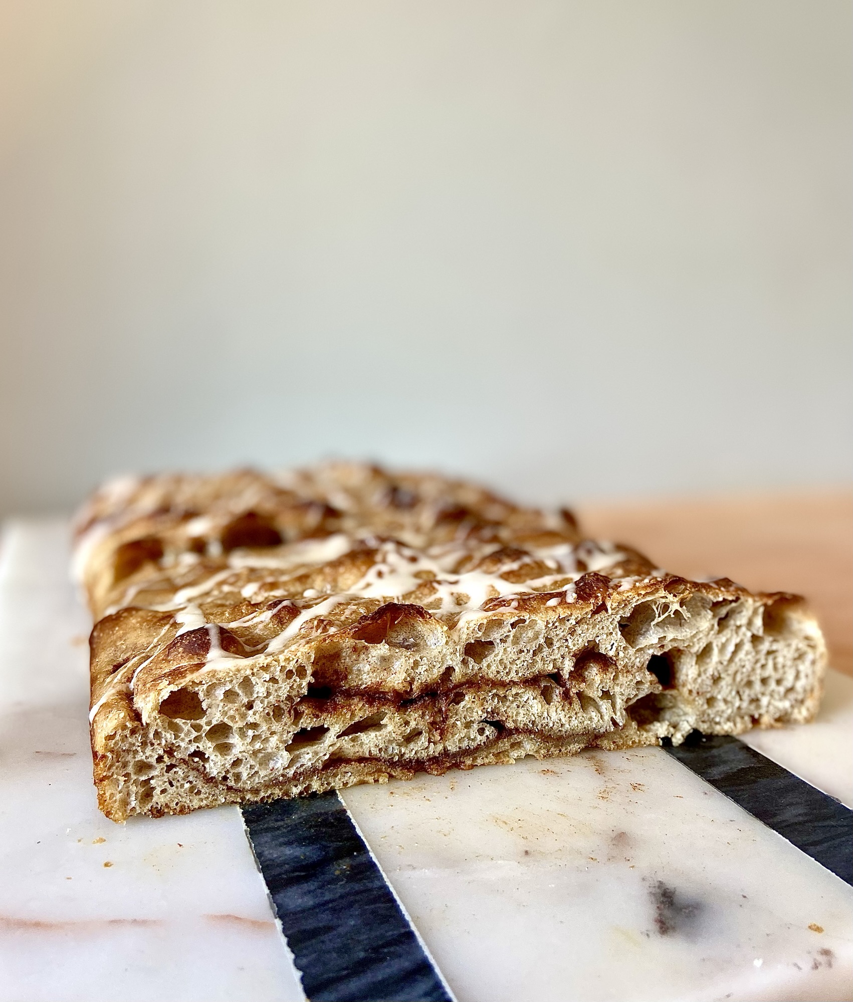 Banana Bread Sourdough Focaccia with Vanilla Drizzle