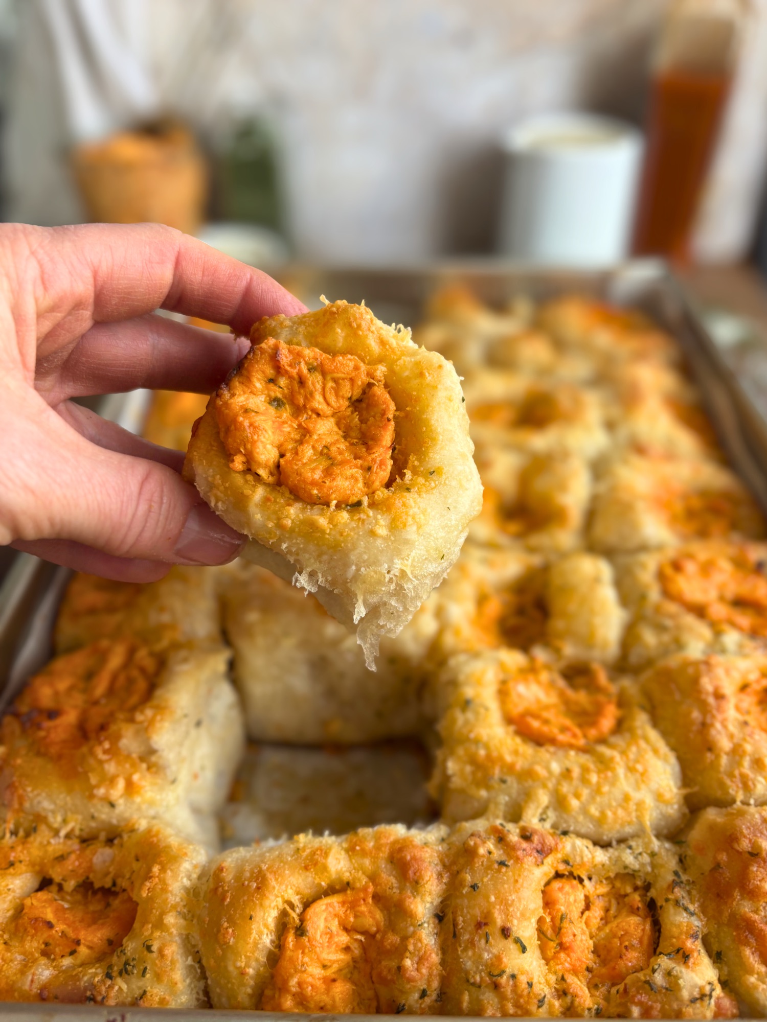 Buffalo Chicken Dip Pull Apart Focaccia (Sourdough or Yeast)