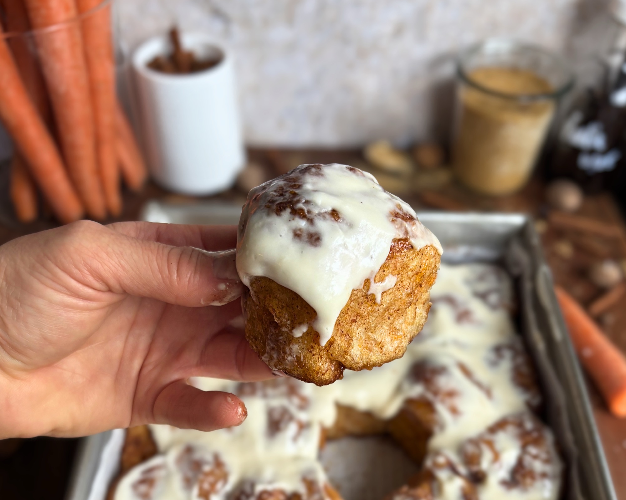 Carrot Cake Pull-Apart Focaccia with Cream Cheese Drizzle