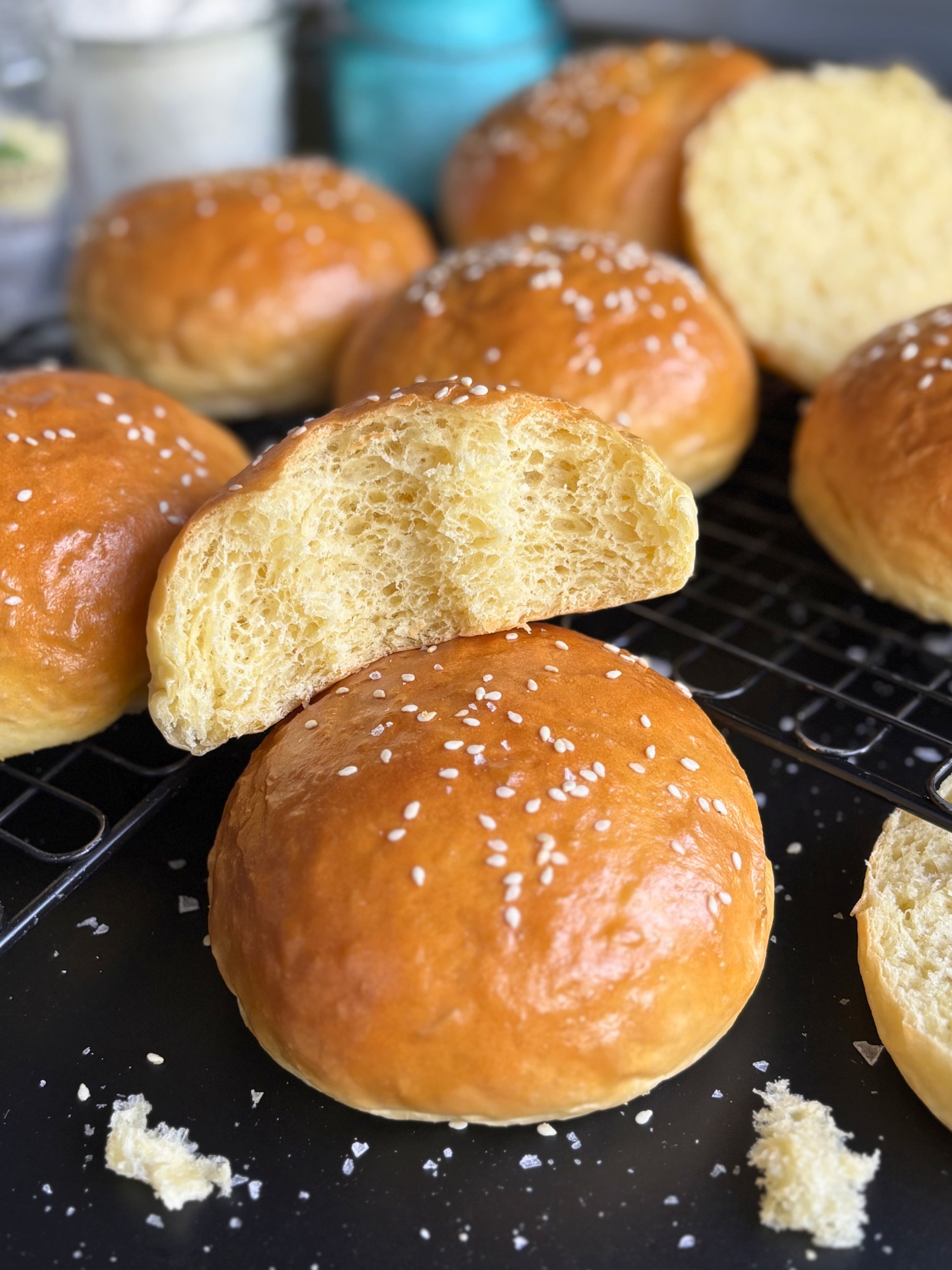 High Protein Hamburger Buns with Greek Yogurt (Yeasted, Same Day)