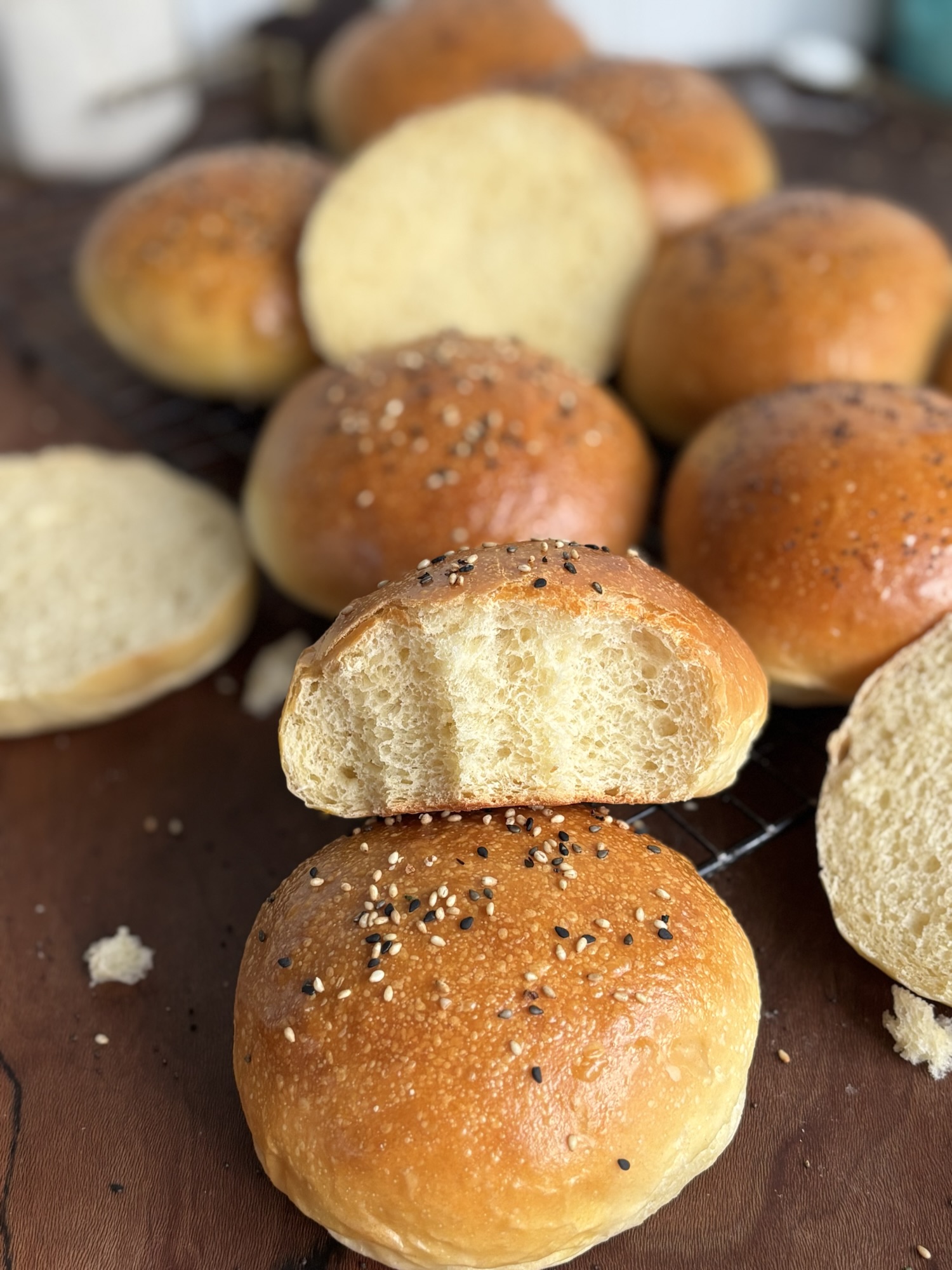 High Protein Sourdough Hamburger Buns (Greek Yogurt, Soft and Fluffy)