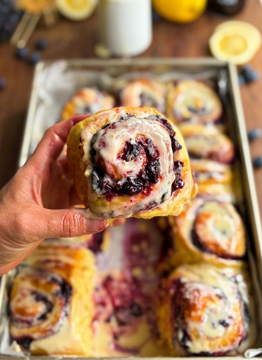 Blueberry Lemon Sourdough Sweet Rolls with Greek Yogurt