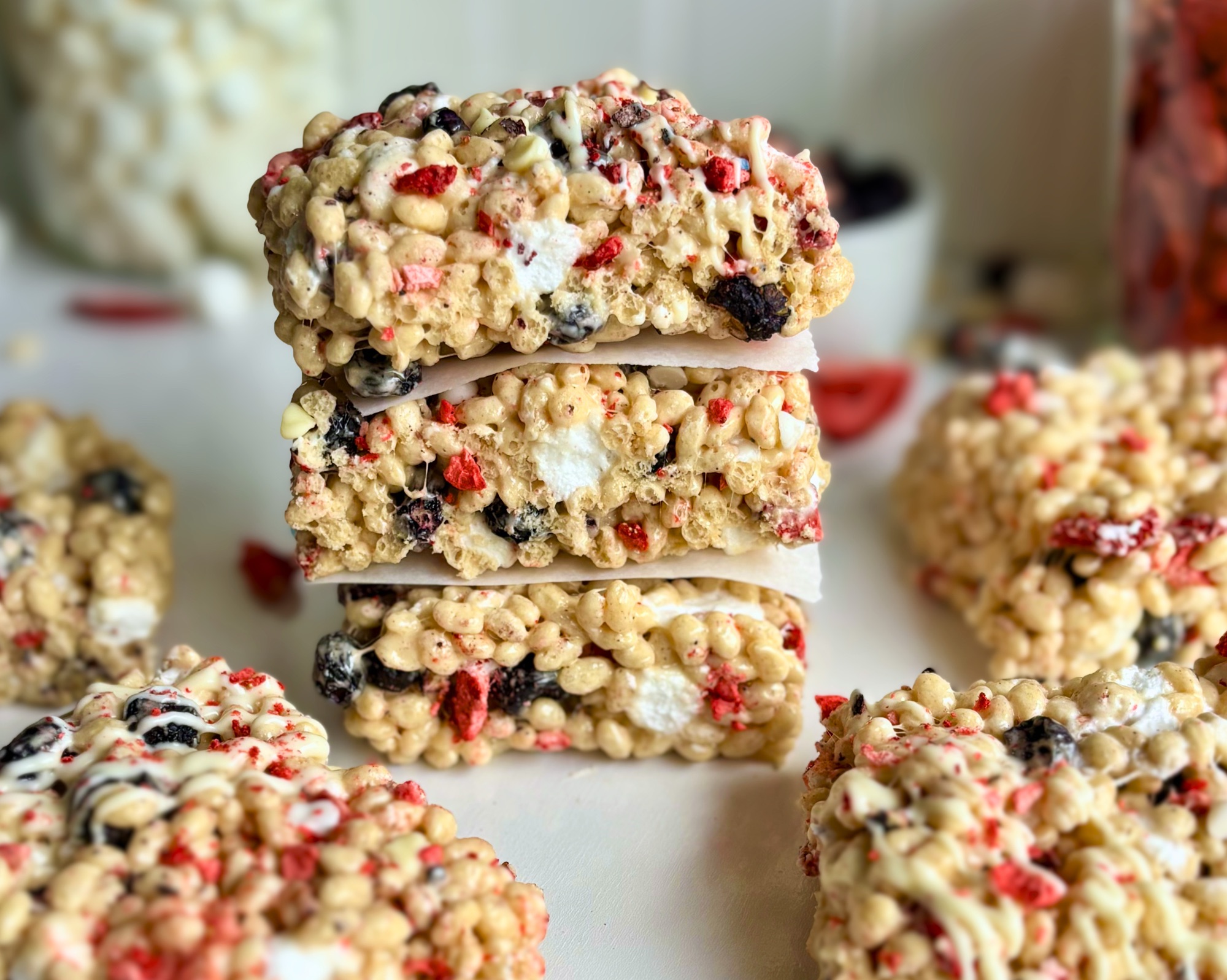 Red White and Blue Rice Krispie Treats (No Food Coloring)