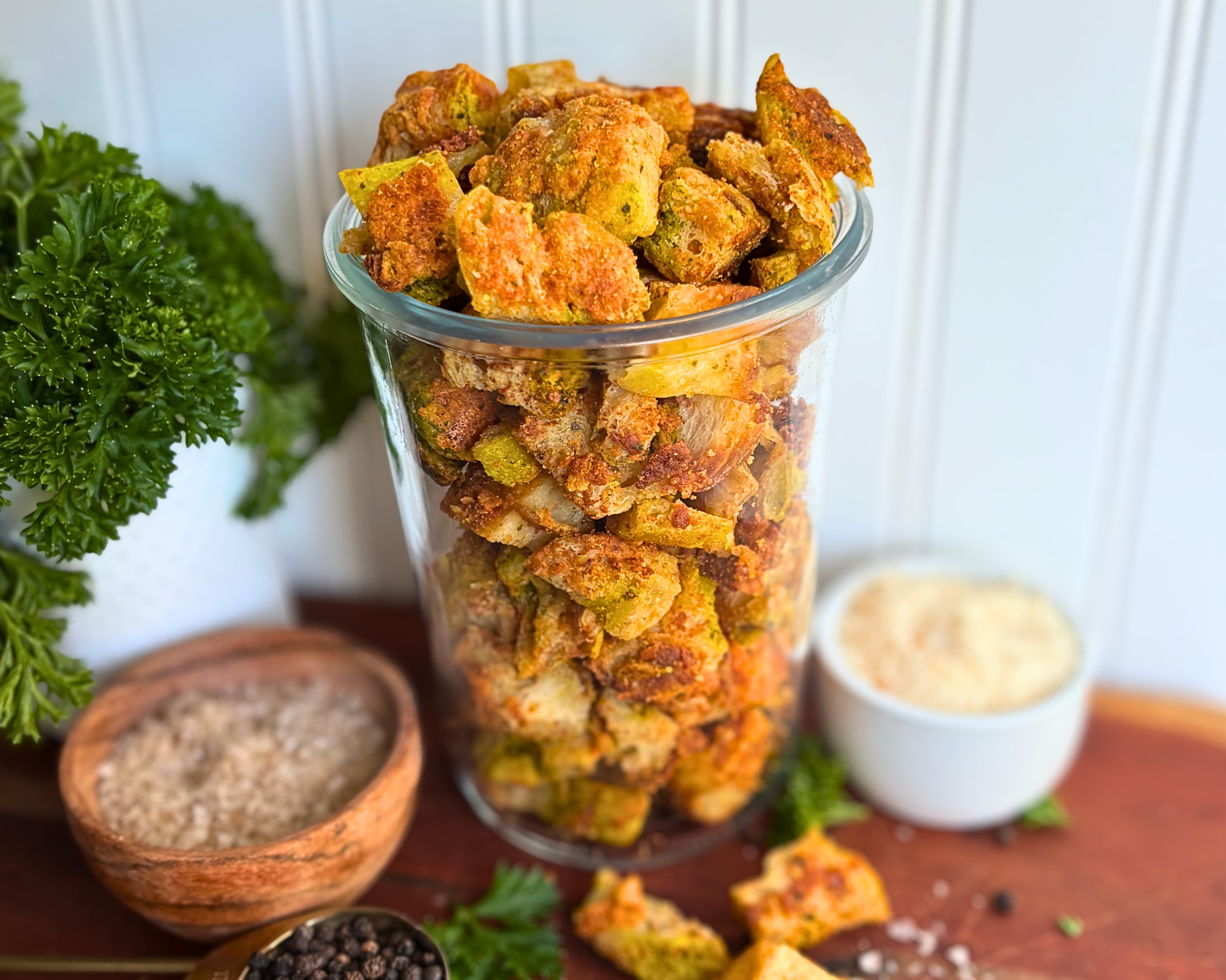 Parmesan Croutons with a Crispy Golden Cheese Crust