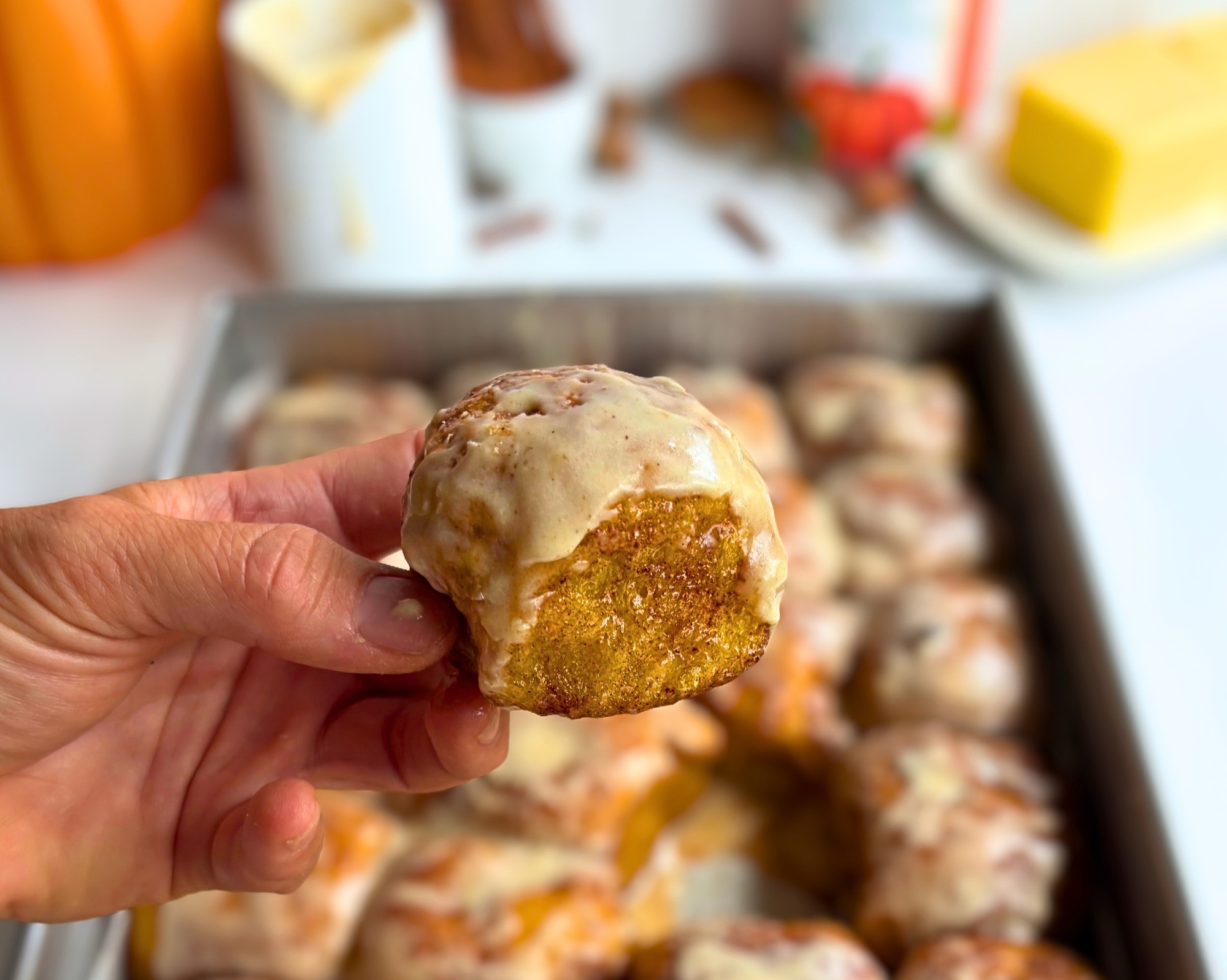 Pumpkin Spice Pull-Apart Focaccia with Brown Butter Maple Glaze (Sourdough or Yeast)
